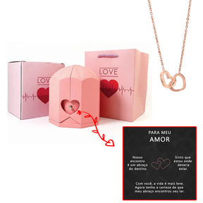 Caixa com Rosa Eterna & Colar Coração Personalizado