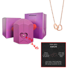 Caixa com Rosa Eterna & Colar Coração Personalizado